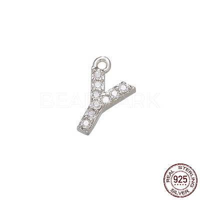 Real Platinum Plated Rhodium Plated 925 Sterling Silver Micro Pave Clear Cubic Zirconia Charms STER-P054-10P-Y-1