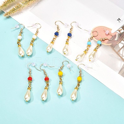 Teardrop Glass Pearl Beads Dangle Earrings with Glass Beads EJEW-JE04619-1