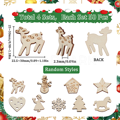 4 Sets Unfinished Wood Cutouts Ornaments WOOD-SC0001-91B-1