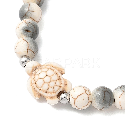 Baking Paint Synthetic Turquoise Round & Tortoise Beads Stretch Bracelets for Men Women BJEW-JB12340-02-1