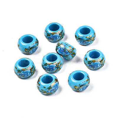 Flower Printed Opaque Acrylic Rondelle Beads SACR-S305-27-C02-1