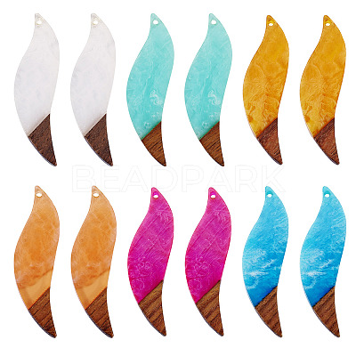 12Pcs 6 Colors Transparent Resin & Walnut Wood Big Pendants RESI-TA0003-44-1