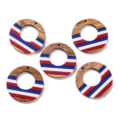 Independence Day Opaque Striped Resin & Walnut Wood Pendants RESI-U010-02J-1