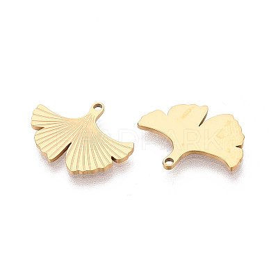 Textured 304 Stainless Steel Leaf Shape Pendants STAS-T073-01G-1