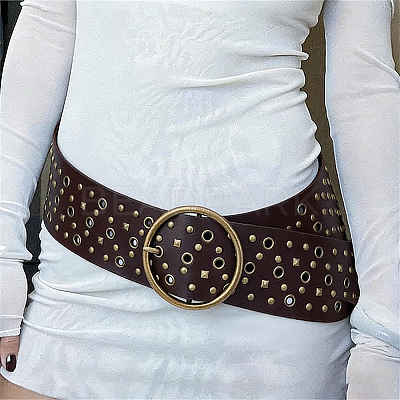 Antique Bronze Alloy Rivets PU Leather Wide Waist Belts AJEW-WH20098-074B-02-1