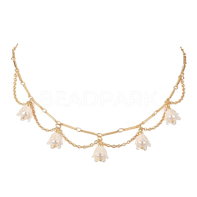 Shell Pearl & Acrylic Flower Bib Pendant Necklaces NJEW-TA00169-1
