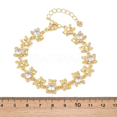 Bear Brass Micro Pave Cubic Zirconia Link Chain Bracelets for Women BJEW-K248-05G-01-1