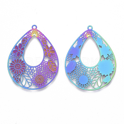 Ion Plating(IP) 304 Stainless Steel Filigree Pendants STAS-T057-15-1