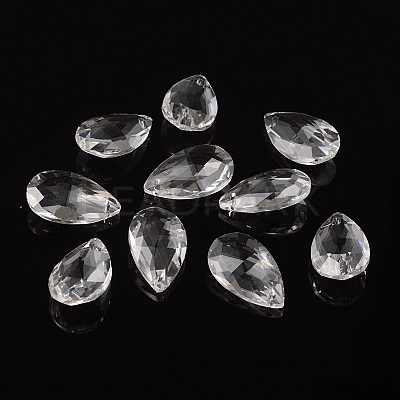 Faceted Teardrop Transparent Glass Pendants EGLA-R085-03-1