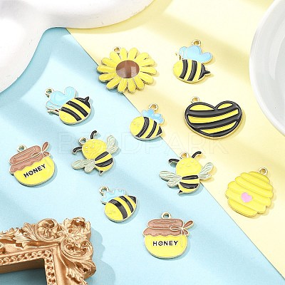 14Pcs 7 Styles Bees Theme Alloy Enamel Pandants FIND-FP0002-83-1