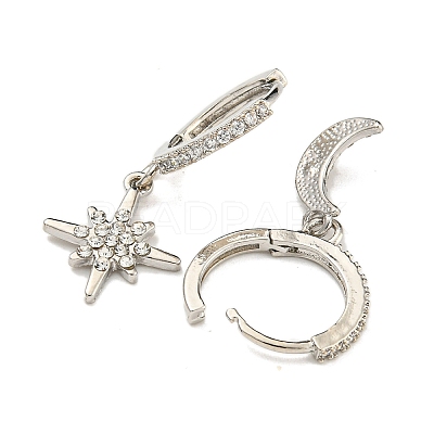 Clear Cubic Zirconia Star & Moon Asymmetrical Earrings MOST-PW0001-064P-1