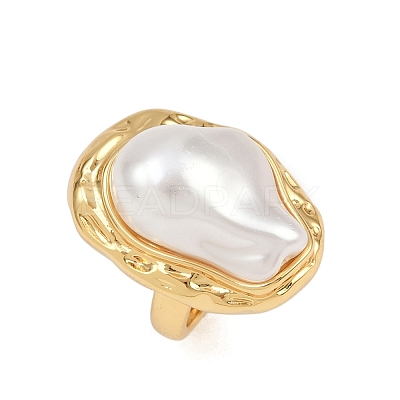 Brass ABS Plastic Pearl Cuff Rings for Women RJEW-L132-02G-1