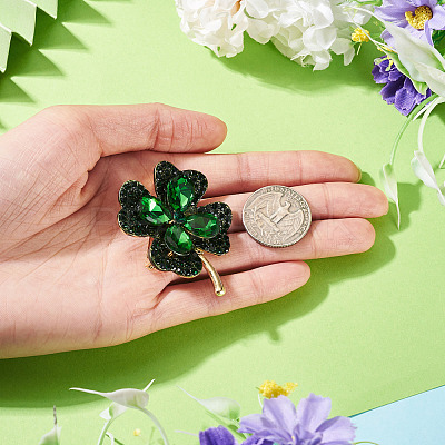1Pc Clover Alloy Rhinestone Lapel Pins for Backpack Clothes JEWB-TADJ0001-07-1