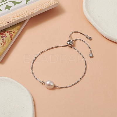 Oval Natural Pearl Beaded Slider Bracelet BJEW-JB09315-01-1