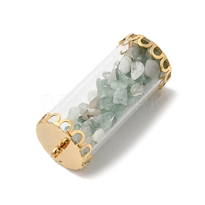 Glass Tube with Natural Green Aventurine Chip Beads Inside Pendants FIND-B054-01G-03-1