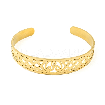 304 Stainless Steel Triquetra/Trinity Knot Hollow Open Cuff Bangles BJEW-S154-02G-1
