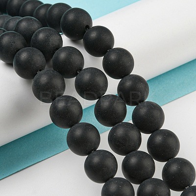 Dyed & Heated Natural Black Agate Beads Strands G-P088-14-10mm-1