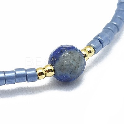 Adjustable Natural Lapis Lazuli Braided Bead Bracelets BJEW-F391-A10-1