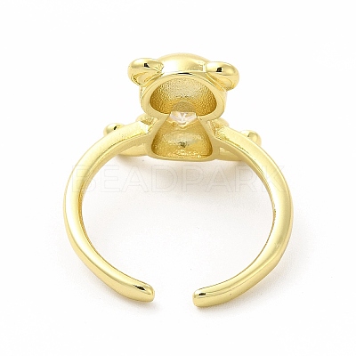 Glass Bear with Heart Open Cuff Ring KK-A180-39G-1
