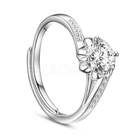 SHEGRACE Sparkling Micro Pave Zirconia Rhodium Plated 925 Sterling Silver Finger Ring JR371A-1