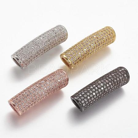 Brass Micro Pave Cubic Zirconia Tube Beads ZIRC-N025-58-1