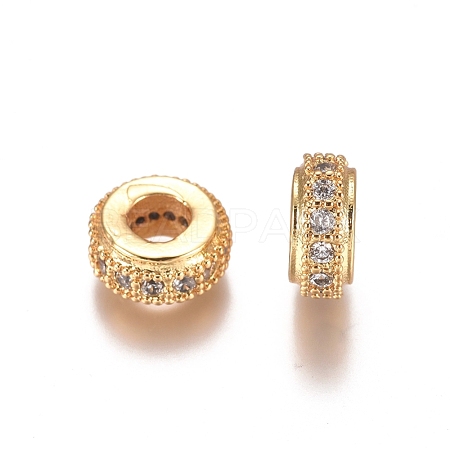 Brass Micro Pave Clear Cubic Zirconia Beads ZIRC-I038-31G-1