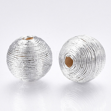 Wood Beads Covered with Polyester Cord Wire WOVE-S117-18mm-06-1