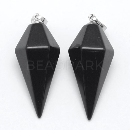 Natural Obsidian Pointed Pendants X-KK-E757-F-16P-1