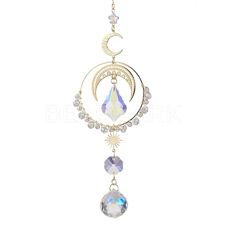 Moon Brass & 304 Stainless Steel Hanging Suncatchers HJEW-TA00154-1