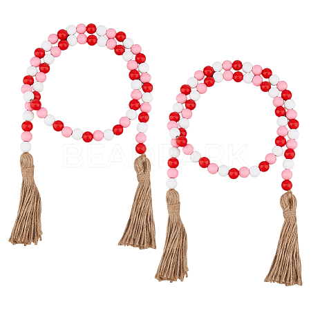2Pcs Valentine's Day Wood Beads Pendant Decorations HJEW-FH00271-1