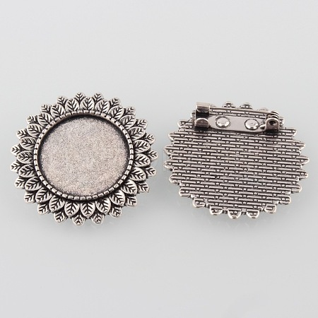 Vintage Alloy Flower Brooch Cabochon Bezel Settings PALLOY-O038-21AS-1