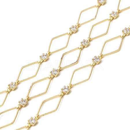Handmade Brass Pave Clear Cubic Zirconia Rhombus Link Chains CHC-G027-01LG-1