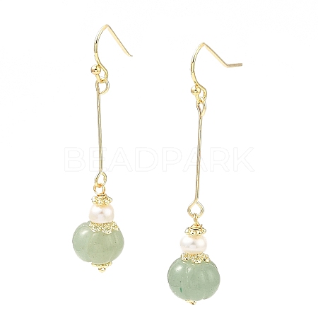 Natural Pearl & Green Aventurine Beads Dangle Earrings EJEW-K252-04G-1