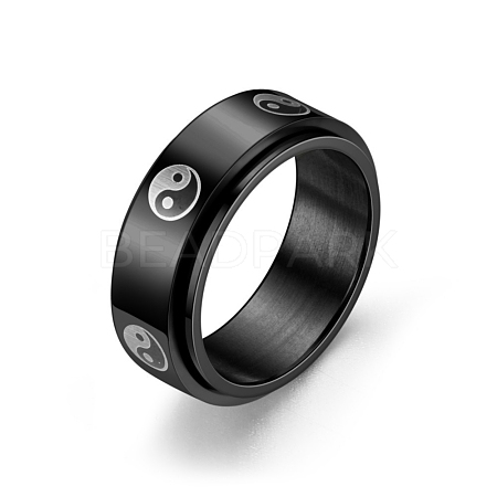 Black Stainless Steel Rotating Finger Ring PW-WG33260-123-1