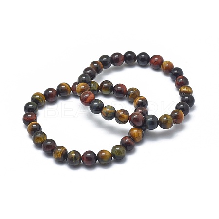 Natural Tiger Eye Bead Stretch Bracelets X-BJEW-K212-B-005-1