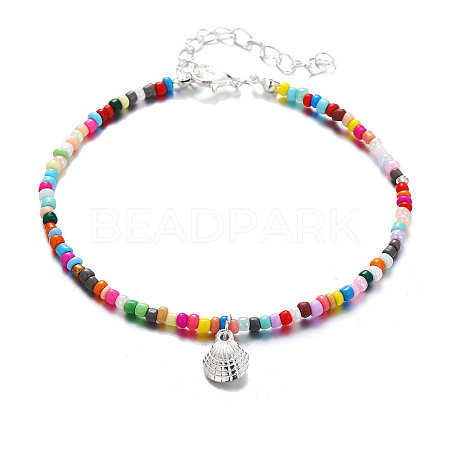 Bohemian Style Alloy Shell Shape Charm Colorful Glass Seed Beaded Anklets for Women FS-WGADE82-02-1