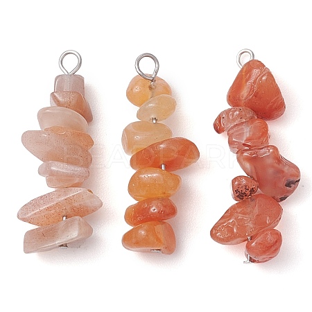Gradient Color Natural Red Aventurine & Natural Sunstone & Natural Topaz Jade Chip Beaded Pendants PALLOY-JF02791-09-1