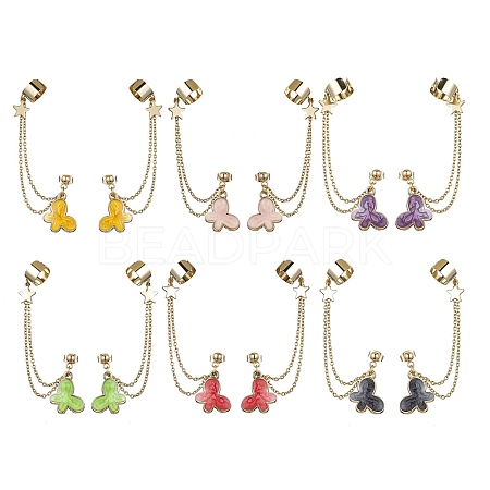 6 Pairs 6 Colors Light Gold 304 Stainless Steel Cuff Earring Chains EJEW-JE05685-1