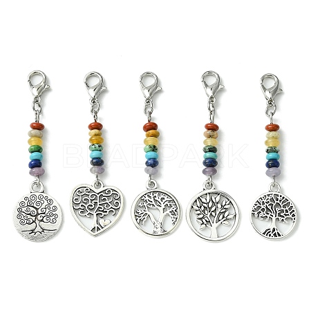 Alloy Heart/Flat Round with Tree of Life Pendant Decorations HJEW-JM01383-1