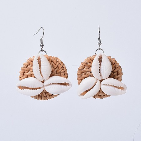 Handmade Reed Cane/Rattan Woven Dangle Earrings EJEW-JE03041-1