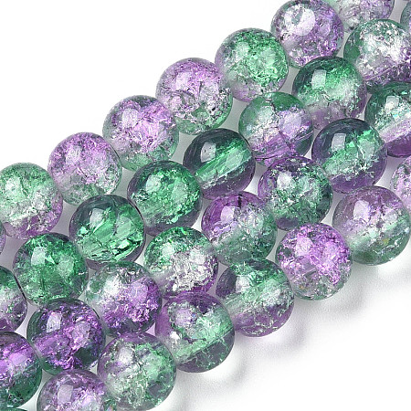 Two-Tone Crackle Baking Paint Transparent Glass Beads Strands X-CCG-T004-8mm-02-1
