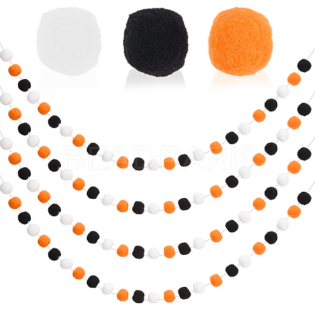 4Pcs Pom Pom Ball with Polyester Cord Hanging Banners AJEW-CP0009-76A-1