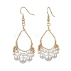 Copper Wired Shell Pearl & Pearl Dangle Earrings EJEW-JE06902-2