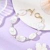 Natural Baroque Keshi Pearl Oval & Natural Larimar & Brass Beaded Bracelets BJEW-JB14338-1