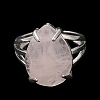 Natural Rose Quartz Teardrop Adjustable Rings RJEW-K241-03P-14-2