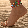 3Pcs Glass Seed Beaded & Starfish Synthetic Turquoise Stretch Anklets for Beach WGF8999-02-1