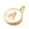Rack Plating Brass Micro Pave Clear Cubic Zirconia Pendants with Shell KK-M309-41G-3