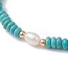 Synthetic Turquoise Rondelle & Natural Pearl Beaded Stretch Bracelets BJEW-JB09918-08-3
