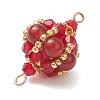 Natural Carnelian(Dyed & Heated) Round and Glass Seed Beaded Lantern Links Connector Charms PALLOY-MZ01176-03-4