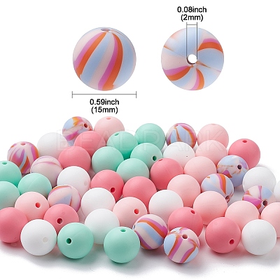50Pcs 5 Styles Round Silicone Beads SIL-YW0001-22-1